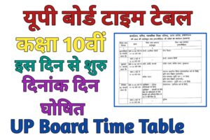 UP board 10th Time Table