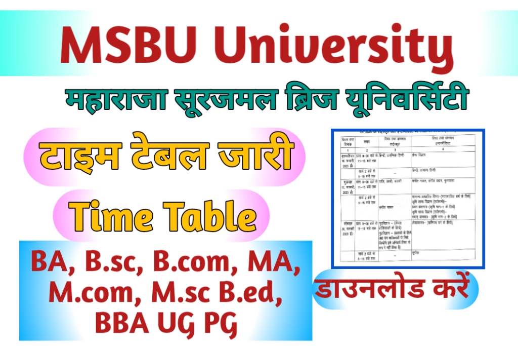 MSBU Time Table 2023