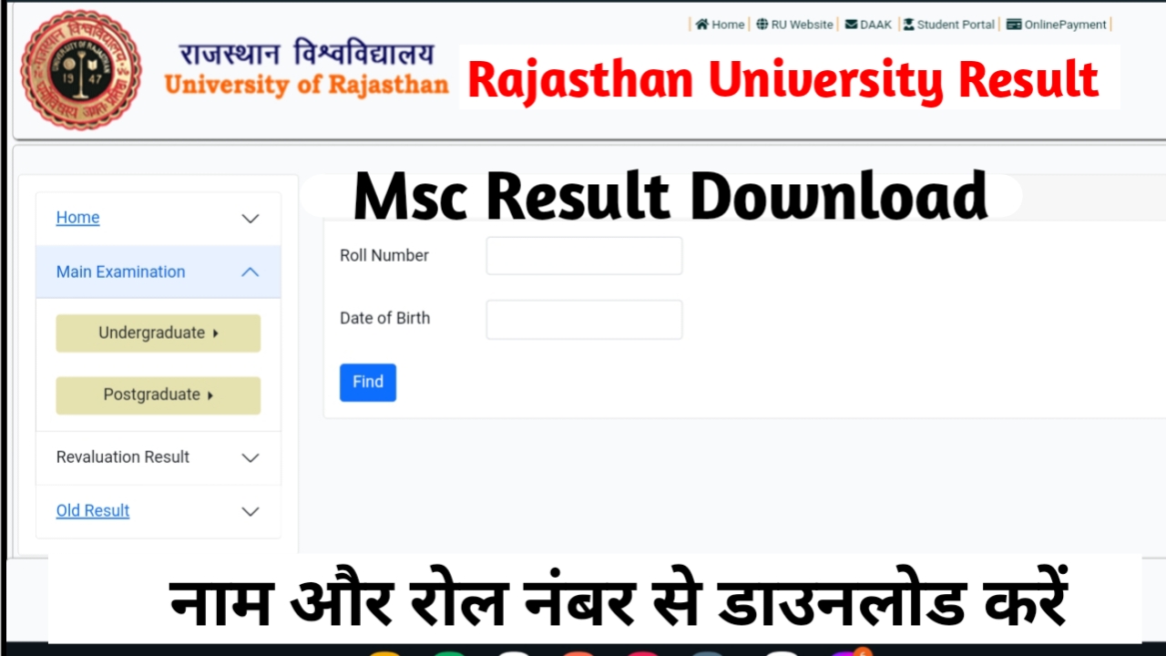 Rajasthan University MSC Result 2024